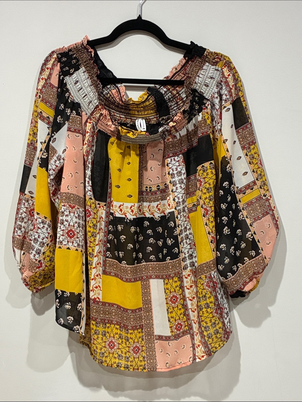Live 4 Truth Boho Patchwork Peasant Top - Yellow & Black